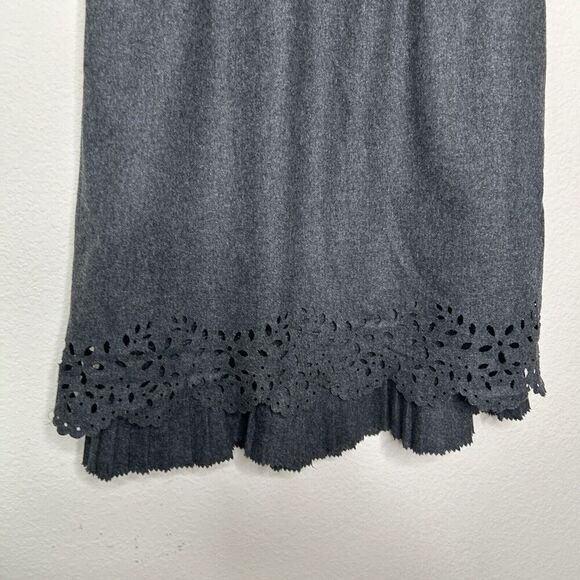 Cynthia Steffe Laser Cut Layered Ruffle Pleated Hem Pocketed Gray Wool Dress 2 - Picture 13 of 14